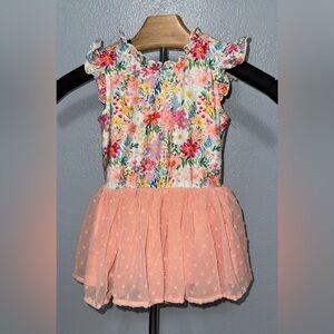 Cheeky Plum floral print and peach mesh tutu toddler dress, size 3T